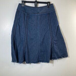 Womens Liz Claiborne Denim‎ Flare Skirt Raw Hem Blue 6 Cotton Side Zip